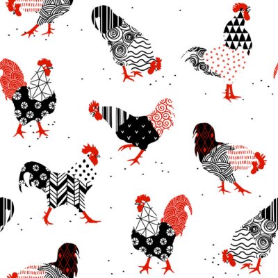 Papier peint à motif  Coqs à motifs