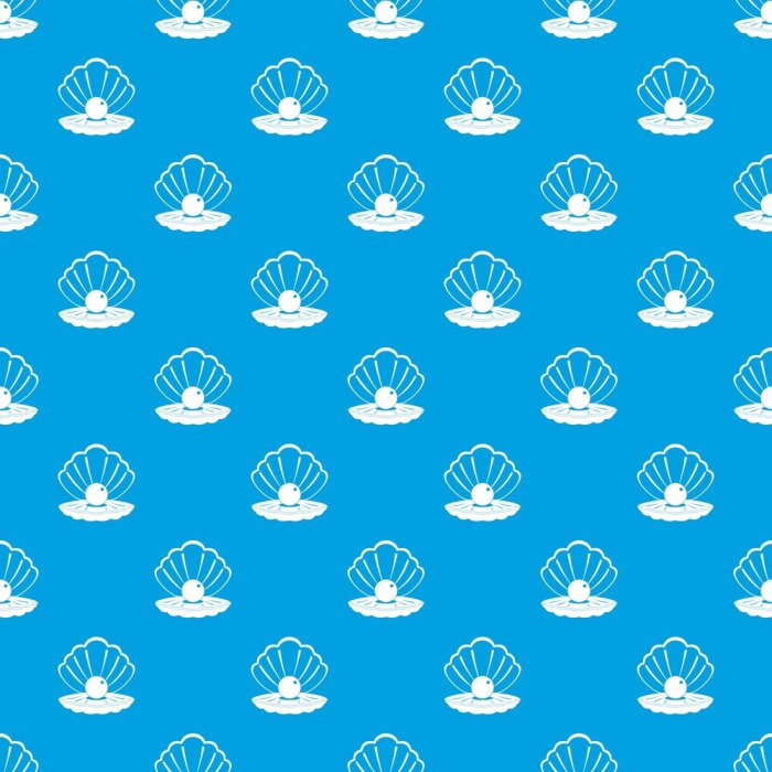 Papier peint à motif  Coquillage avec une perle sur fond bleu