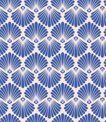 Papier peint à motif  Coquillages bleus rétro