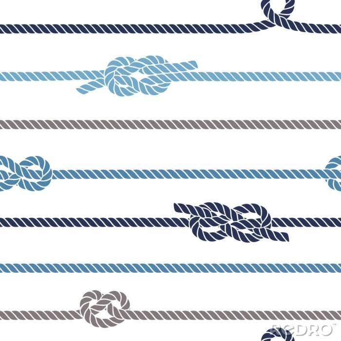 Papier peint à motif  Cordes de marin bleu avec noeuds