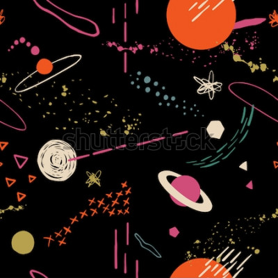 Papier peint à motif  Cosmos en couleurs sur un fond noir