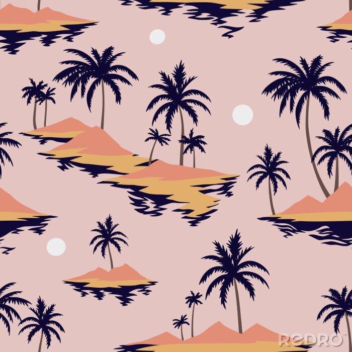 Papier peint à motif  Coucher de soleil parmi les palmiers