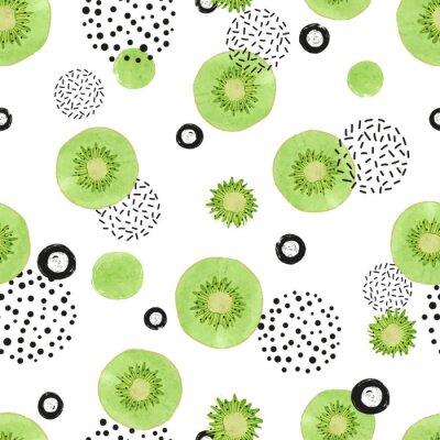 Papier peint à motif  Coupe transversale de kiwi et cercles à motifs