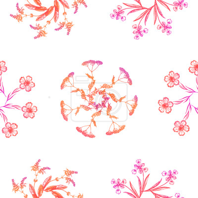 Papier peint à motif  Couronnes de fleurs sauvages
