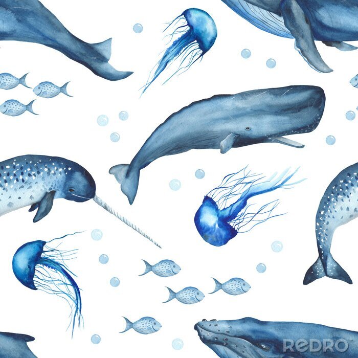Papier peint à motif  Créatures sous-marines bleues
