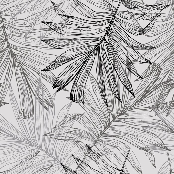 Papier peint à motif  Croquis de feuilles de palmier exotiques