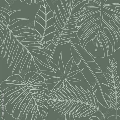 Papier peint à motif  Croquis de feuilles exotiques