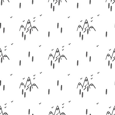 Papier peint à motif  Croquis de montagnes sur fond blanc