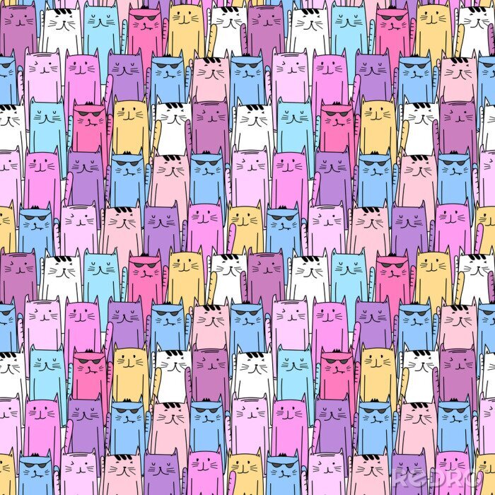 Papier peint à motif  Cute cat seamless pattern background. Vector illustration.