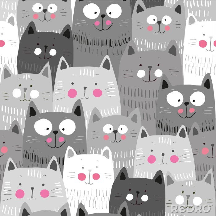 Papier peint à motif  Cute cats, colorful seamless pattern background with cats