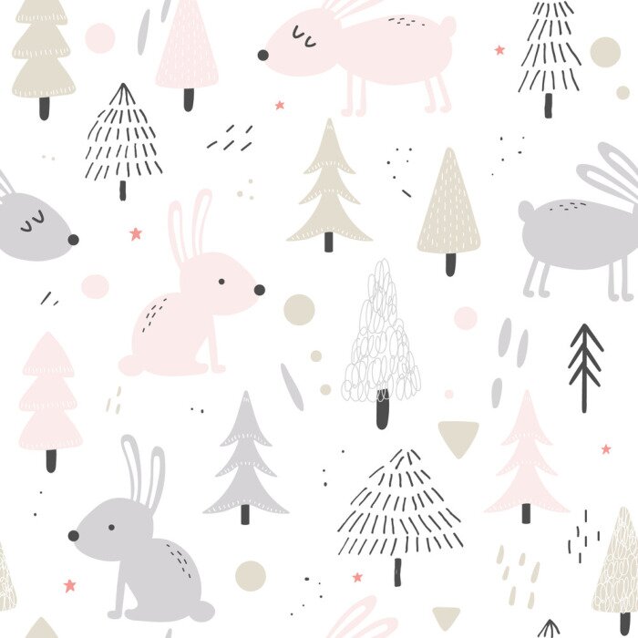 Papier peint à motif  Cute hares nature seamless background