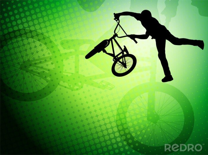 Papier peint à motif  Cycliste avec un BMX sur fond vert