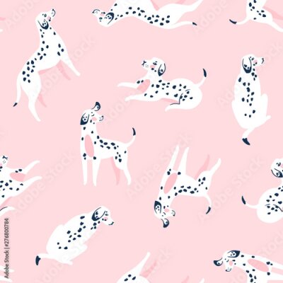 Papier peint à motif  Dalmatiens sur fond rose