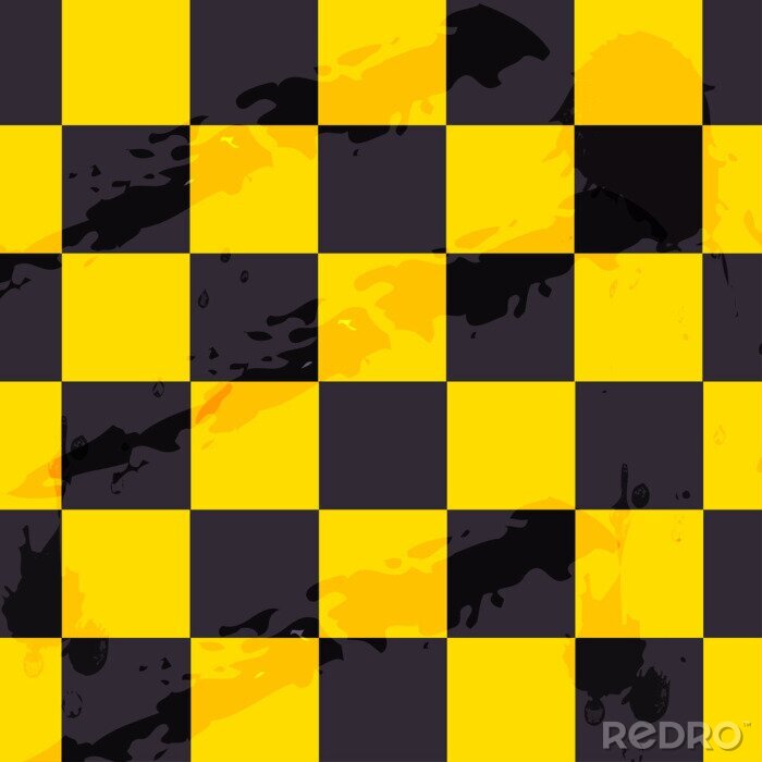 Papier peint à motif  Damier noir et jaune