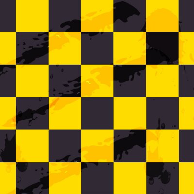 Papier peint à motif  Damier noir et jaune