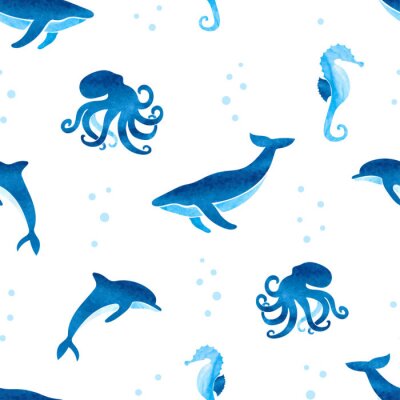 Papier peint à motif  Dauphins poulpes et hippocampes pour les enfants