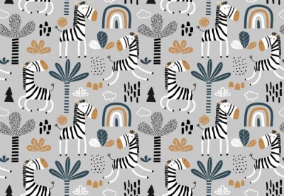 Papier peint à motif  De charmants zèbres dans un style scandinave