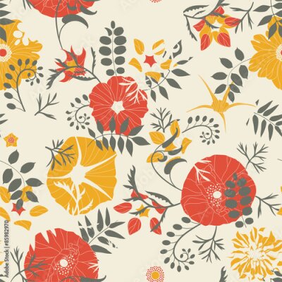 Papier peint à motif  Décoration de coquelicots aux couleurs d'automne