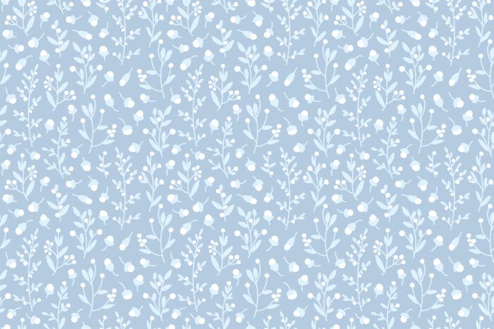 Papier peint à motif  Délicates fleurs des champs sur un fond bleu