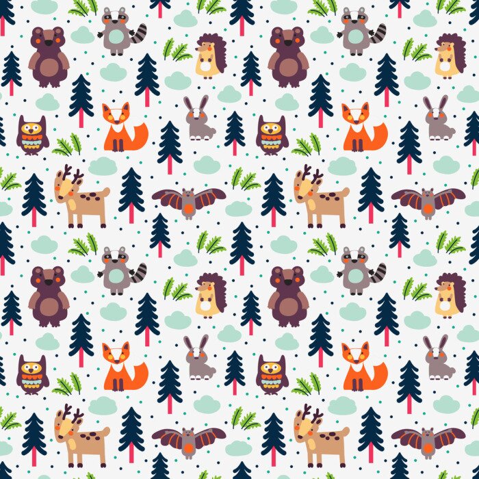 Papier peint à motif  Des animaux mignons et une forêt pour les enfants