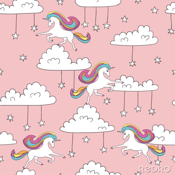 Papier peint à motif  Des étoiles accrochées aux nuages