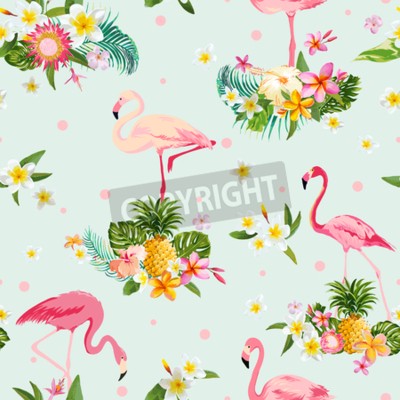 Papier peint à motif  Des flamants roses sous les tropiques