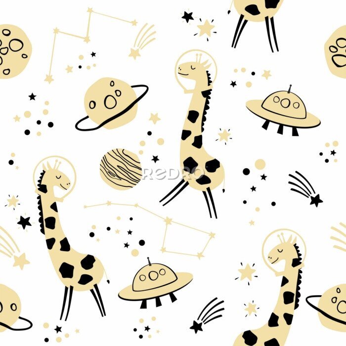 Papier peint à motif  Des girafes dans l'espace