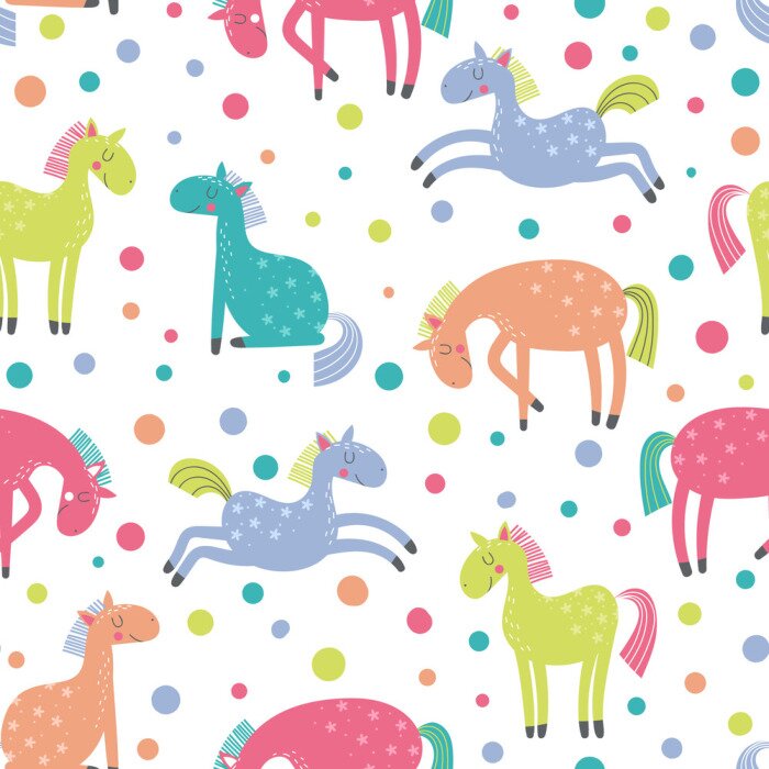Papier peint à motif  Des poneys colorés