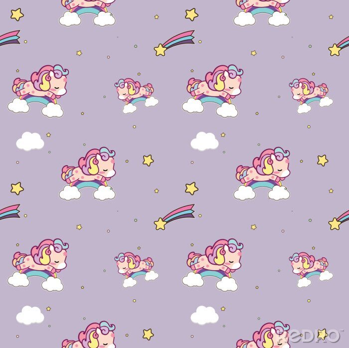 Papier peint à motif  Des poneys sur un arc-en-ciel