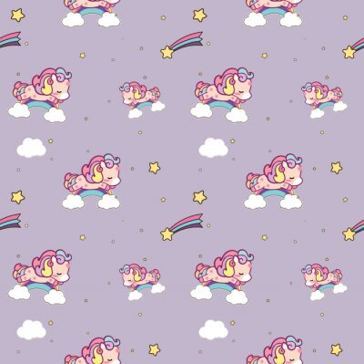 Papier peint à motif  Des poneys sur un arc-en-ciel