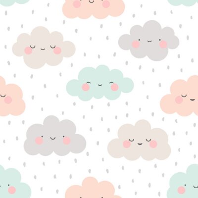 Papier peint à motif  Dessin animé mignon visage nuage sans soudure de fond avec un point, illustration vectorielle