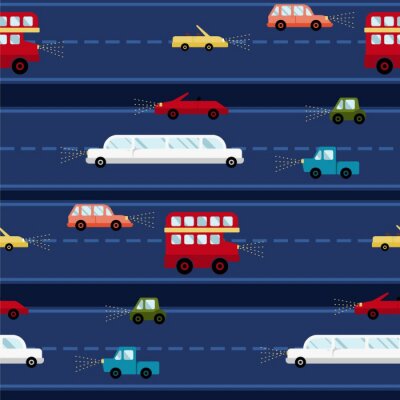 Papier peint à motif  Dessin animé voiture vecteur transparente motif transport fond voyage texture