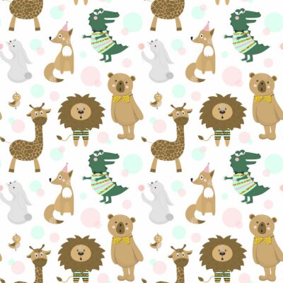 Papier peint à motif  Dessin avec des animaux sur un fond blanc