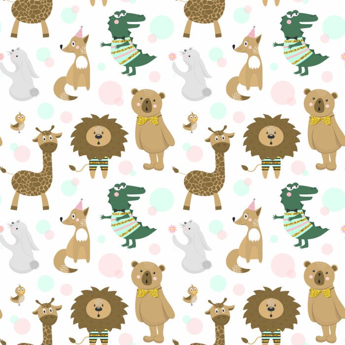 Papier peint à motif  Dessin avec des animaux sur un fond blanc