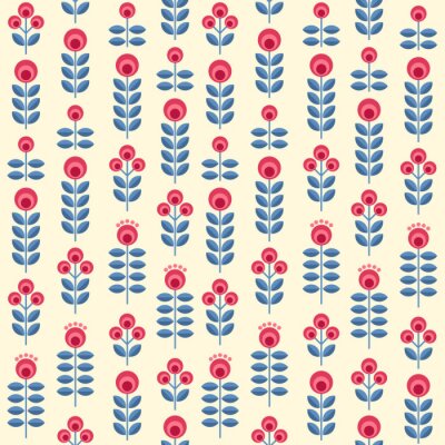 Papier peint à motif  Dessin avec des fleurs scandinaves