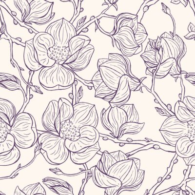 Papier peint à motif  Dessin avec un magnolia en version graphique