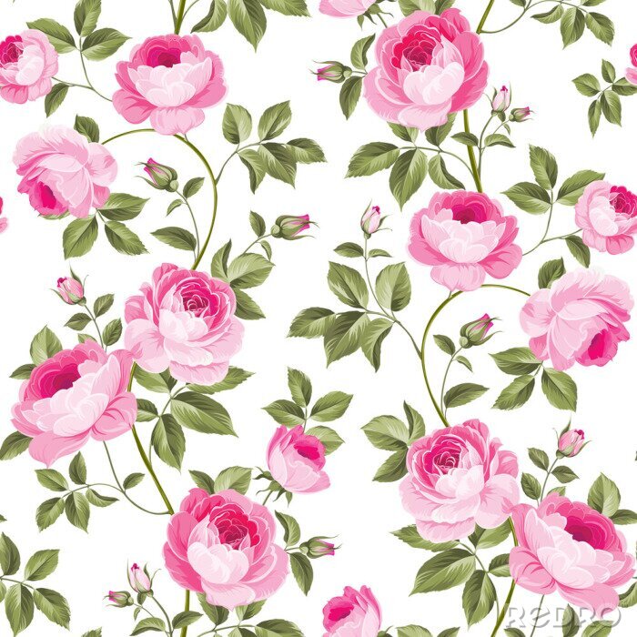 Papier peint à motif  Dessin de boutons de rose et de fleurs d?velopp?es