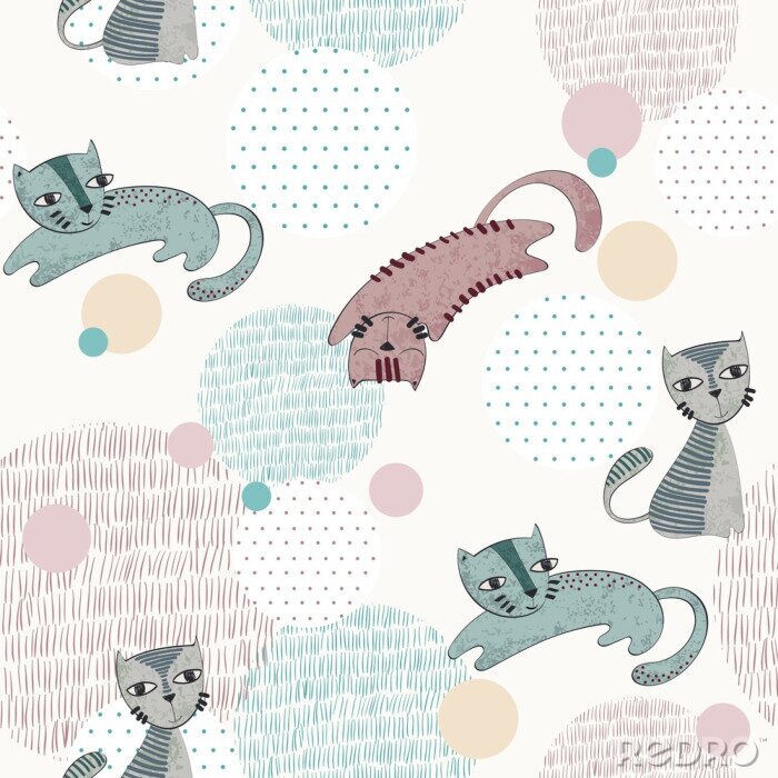 Papier peint à motif  Dessin de chats avec des points et des trait