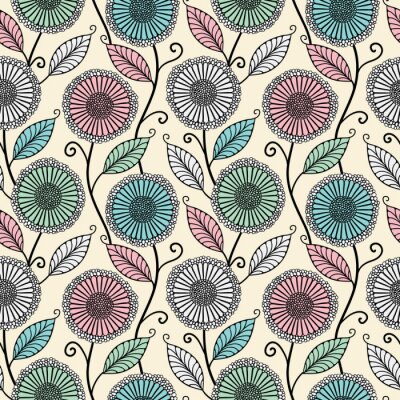 Papier peint à motif  Dessin de pissenlits et petites feuilles