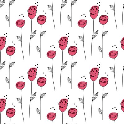 Papier peint à motif  Dessin minimaliste isol? de roses rouges