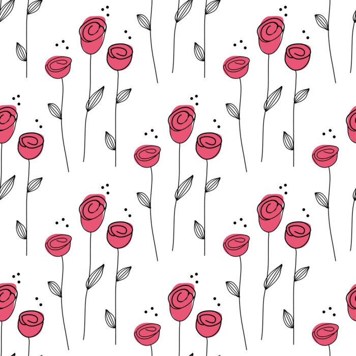 Papier peint à motif  Dessin minimaliste isol? de roses rouges