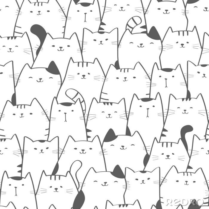 Papier peint à motif  Dessin monochrome avec des chats