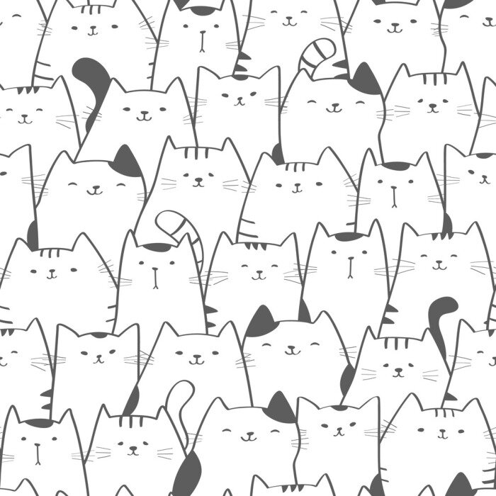 Papier peint à motif  Dessin monochrome avec des chats