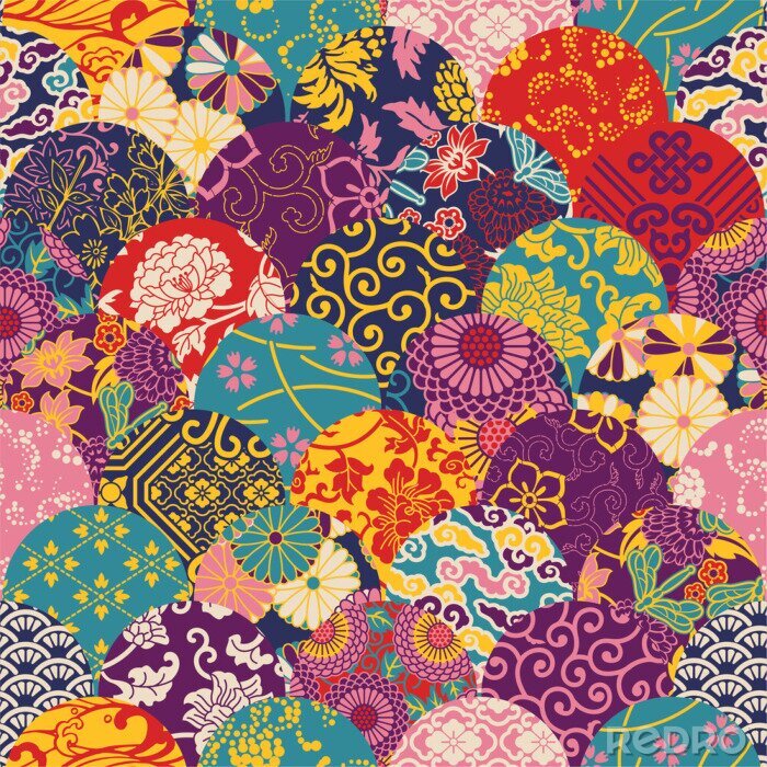 Papier peint à motif  Dessin patchwork style oriental