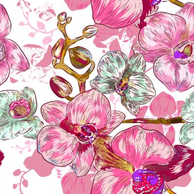 Dessin rose avec des orchidées