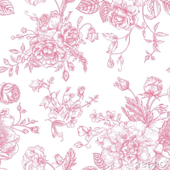 Papier peint à motif  Dessin rose style shabby chic