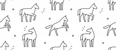 Papier peint à motif  dessins simples de chevaux sur fond blanc