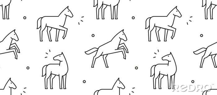 Papier peint à motif  dessins simples de chevaux sur fond blanc