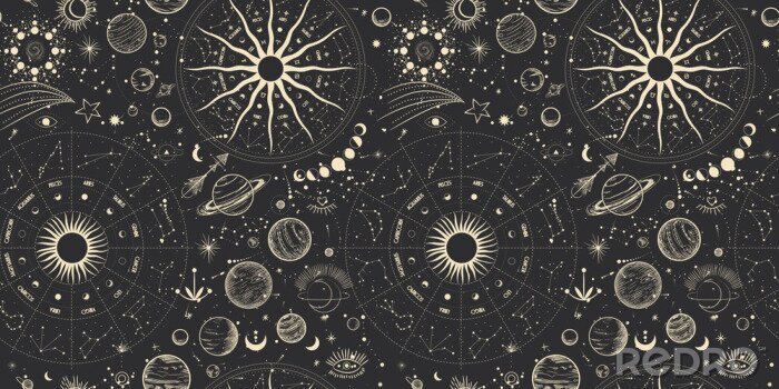 Papier peint à motif  Différentes phases de la lune dans un style vintage