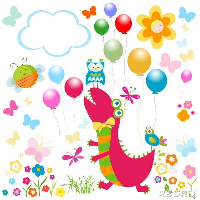 Papier peint à motif  Dinosaure dans un environnement joyeux arc-en-ciel